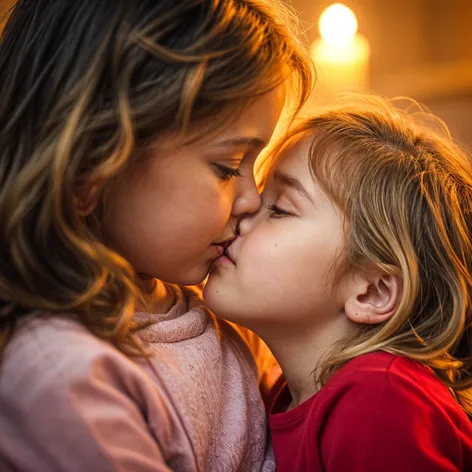 two little girls kissing