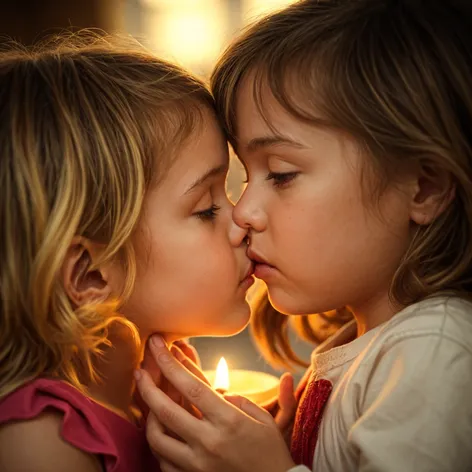 two little girls kissing