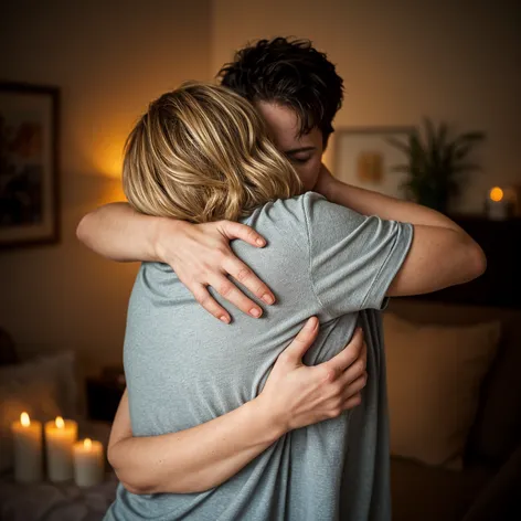 Two people hug