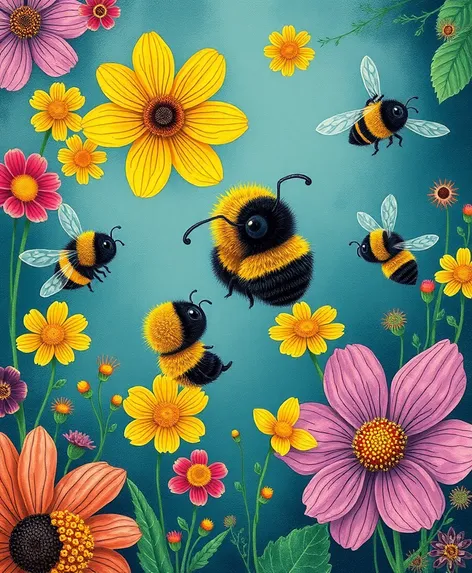 bees and flowers drawings