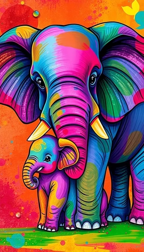 mom elephant family art