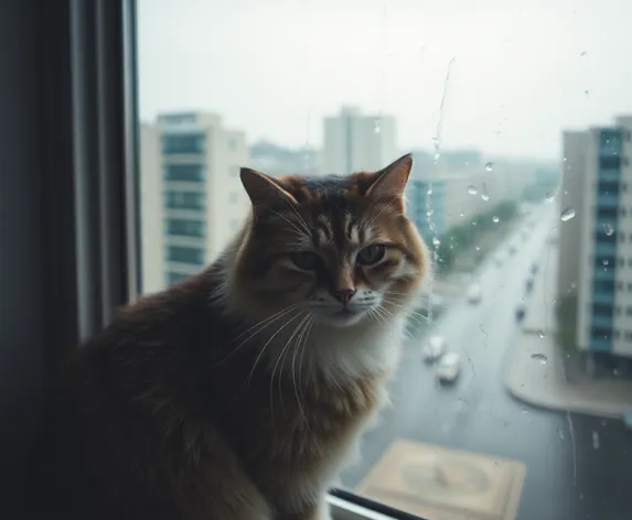 sad cat sitting rain