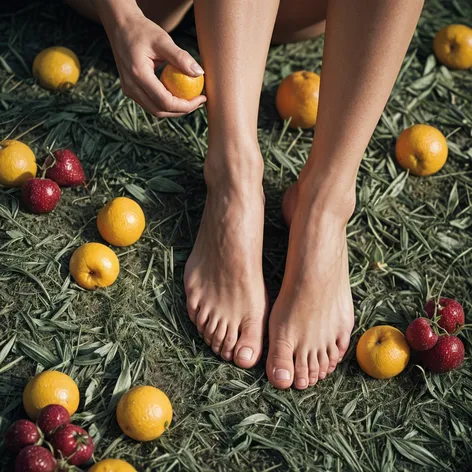 Bare feet in fruit