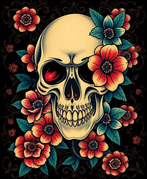 skull tattoo flowers