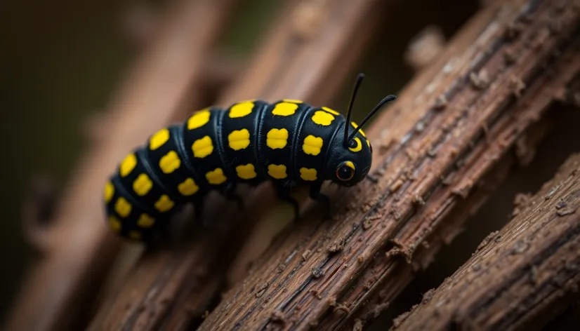 black caterpillar with yellow