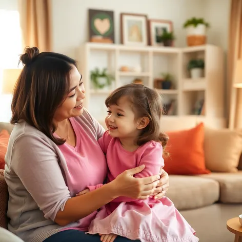 standing mom brushing daughter's