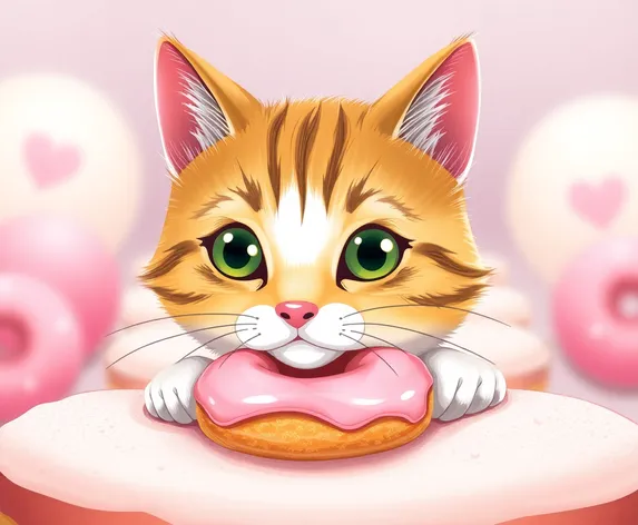 cat eating doughnut