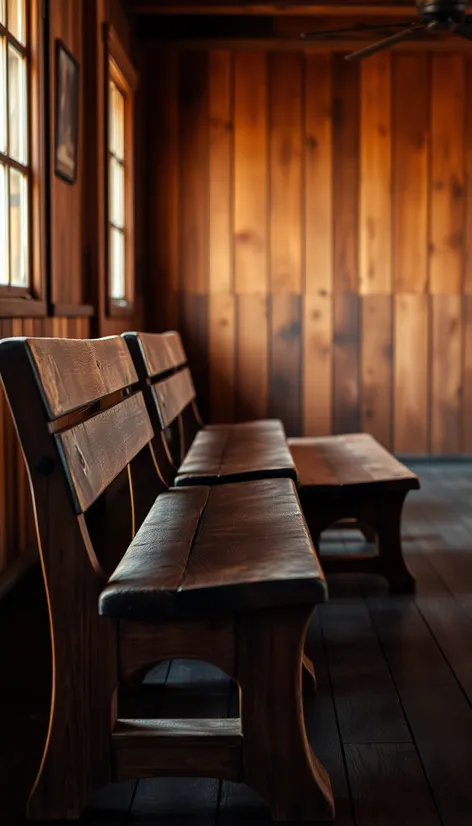 wooden benches