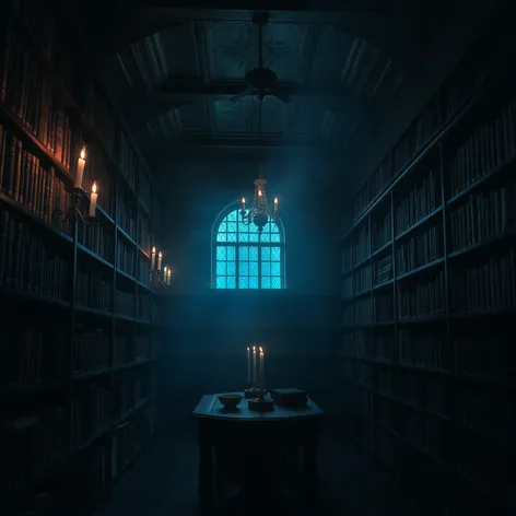 surreal blueish library