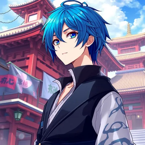 blue hair anime male