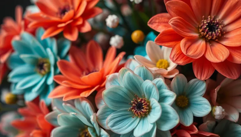 orange and teal flowers