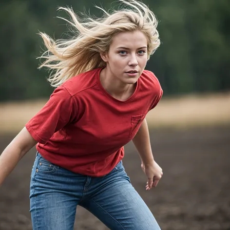 Blonde hair wearing jeans