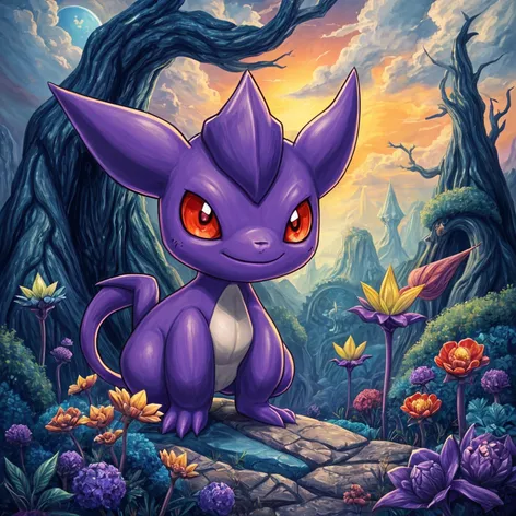 purple pokemon with red