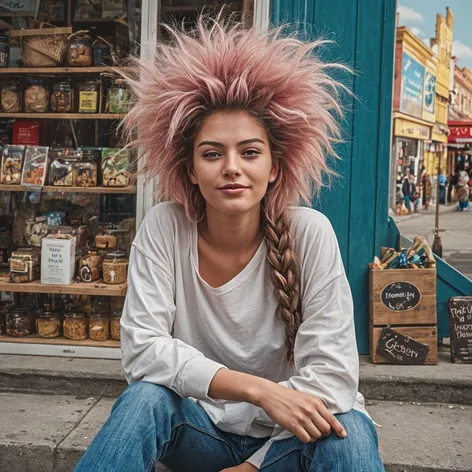 Woman with crazy hair