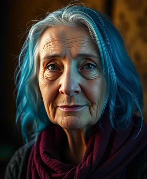 old woman blue hair