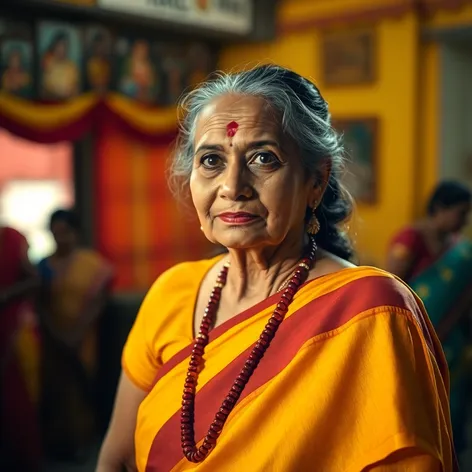 aunty in yellow saree