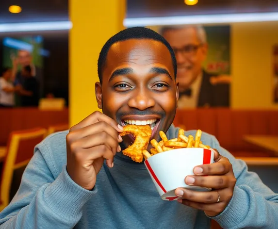 black person eating kfc