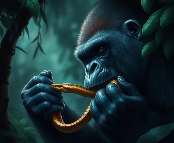 gorilla eating snake