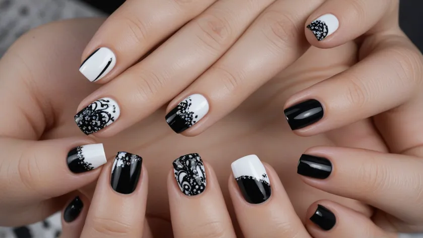 black and white nails