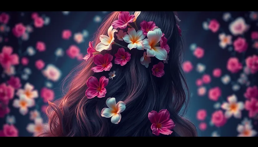 long hair with flowers