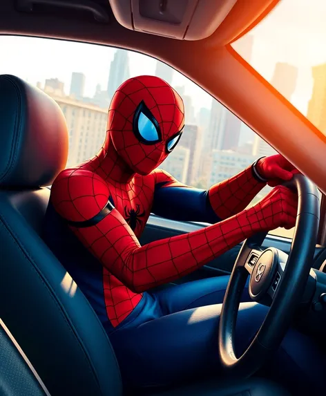 spiderman driving