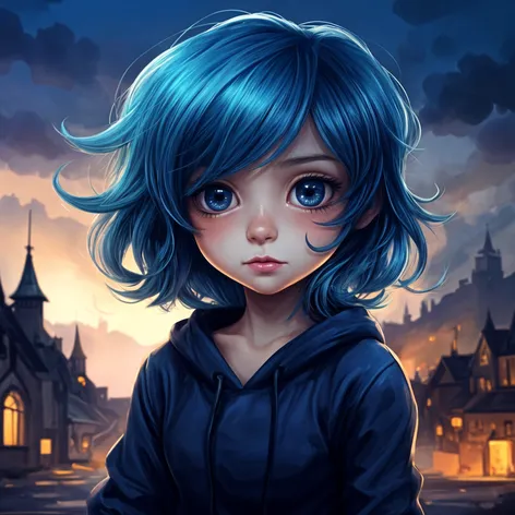 chibi gloomy blue hair