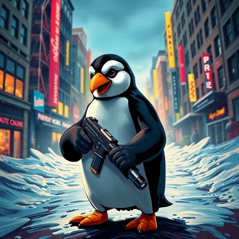 penguin holding a gun