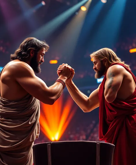 jesus arm wrestle