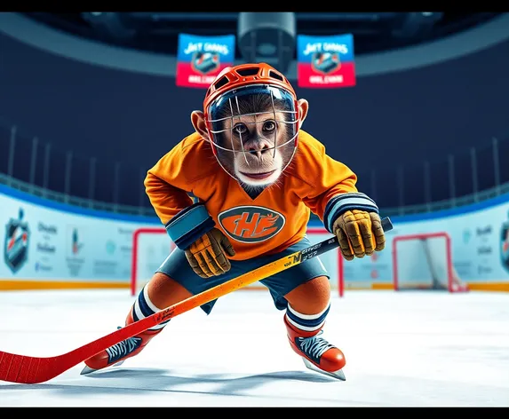 monkey plays hockey