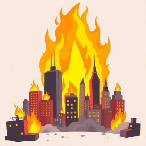 burning city cartoon simple