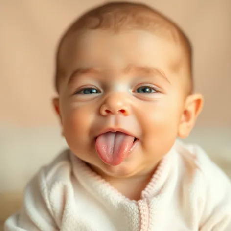 newborn sticking tongue out