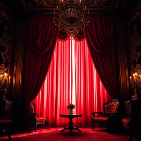 red curtains