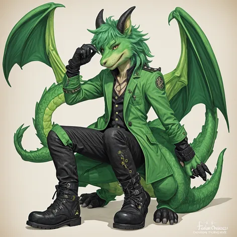 Anthro green male dragon