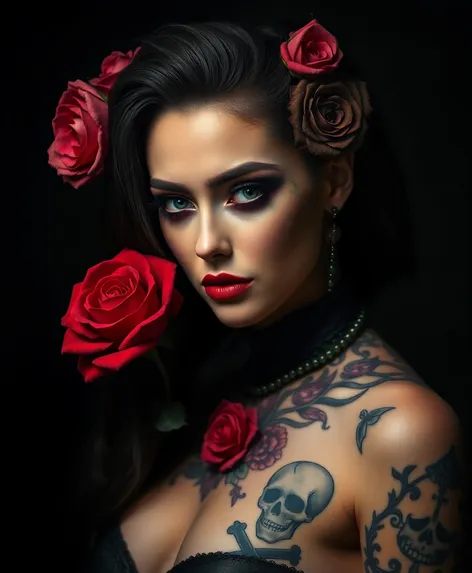 tattoos roses and skulls