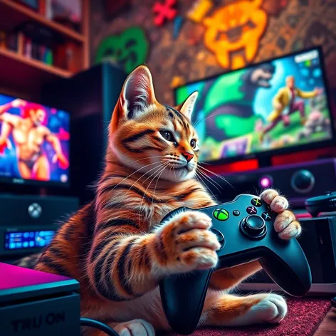 cat with xbox controller