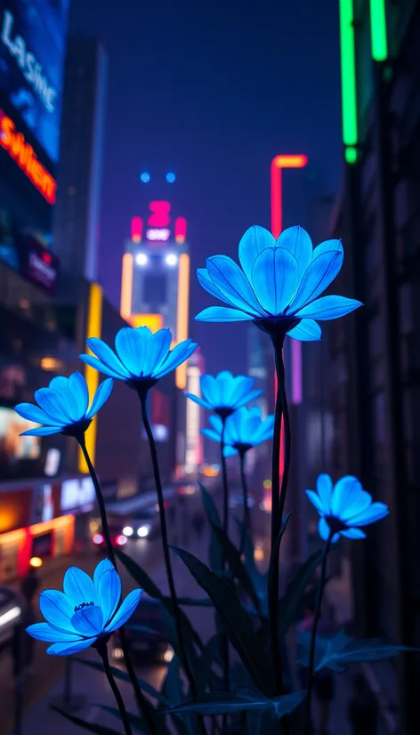 blue neon flowers