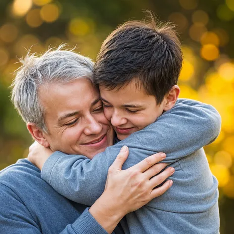 Dad hugging his son