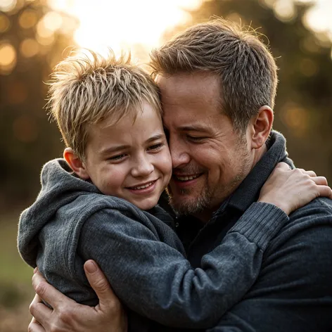 Dad hugging his son