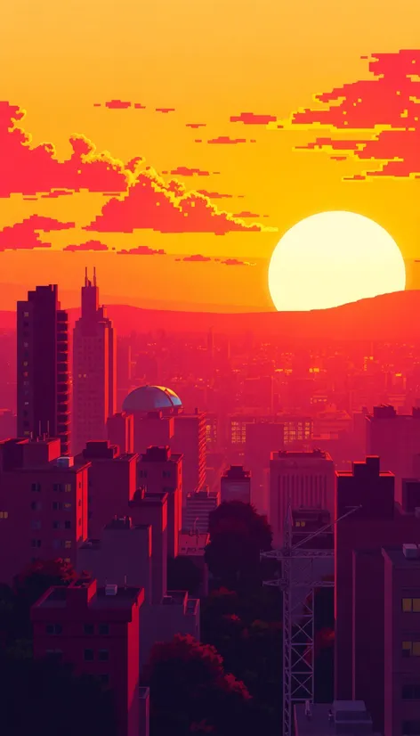 pixelated background sunset city