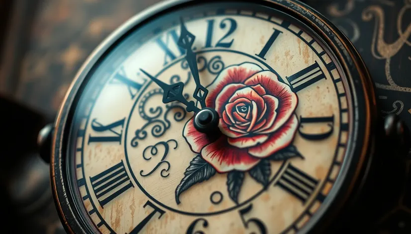 rose tattoo clock