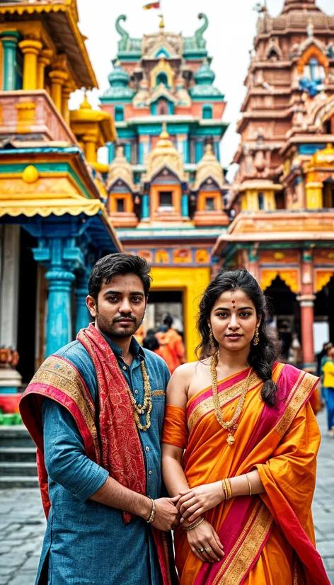 Traditional couple visting hindu