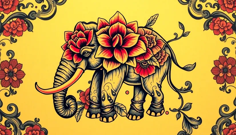 elephant flower tattoo