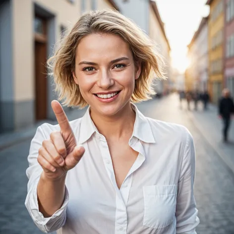 german smiling woman pointing