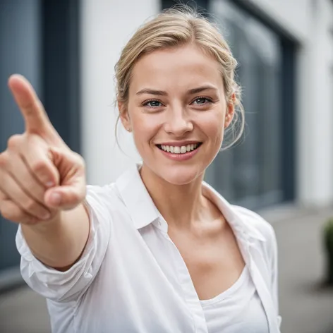 german smiling woman pointing