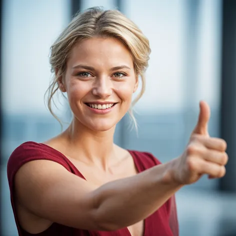 german smiling woman pointing