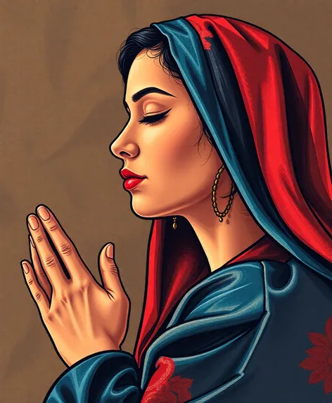 woman praying aesthetic drawing