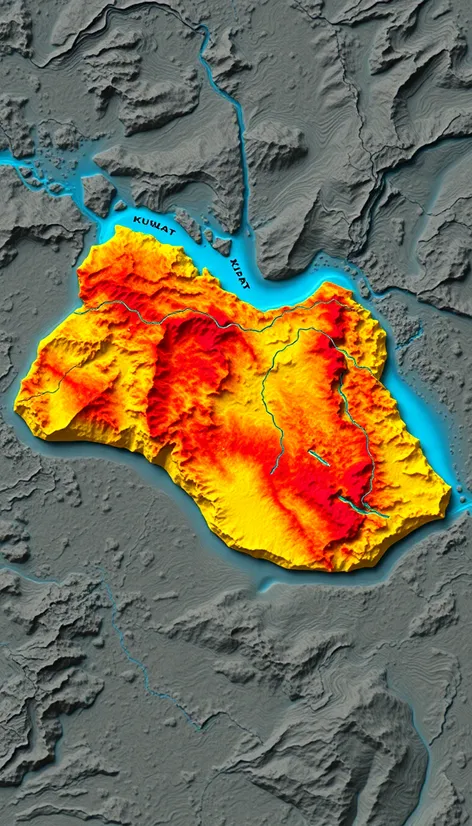 kuwait map with mountains