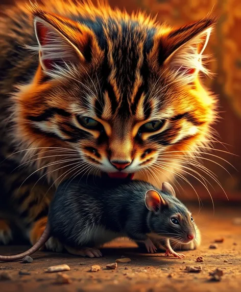 cat eating a rat