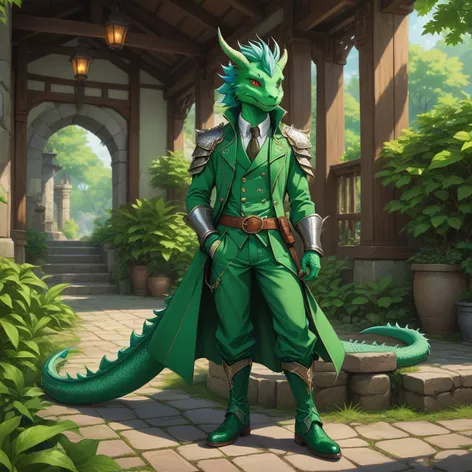 Anthro green male dragon