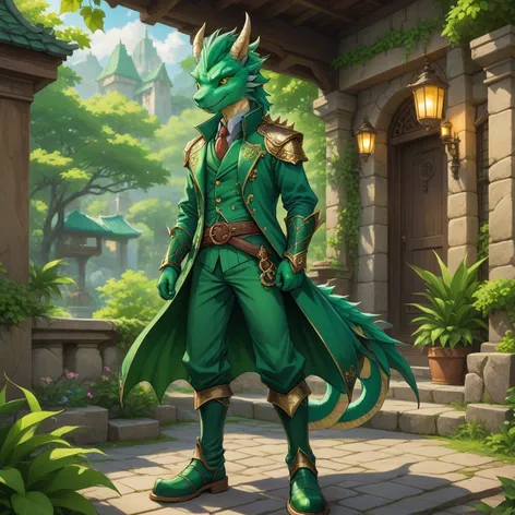 Anthro green male dragon